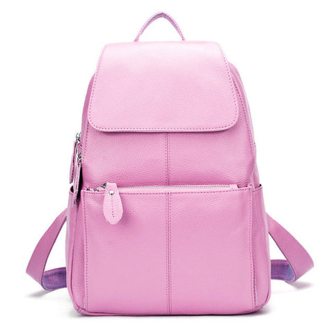 Natural Soft Genuine Leather Women's Fashion Backpack School Bags - 15