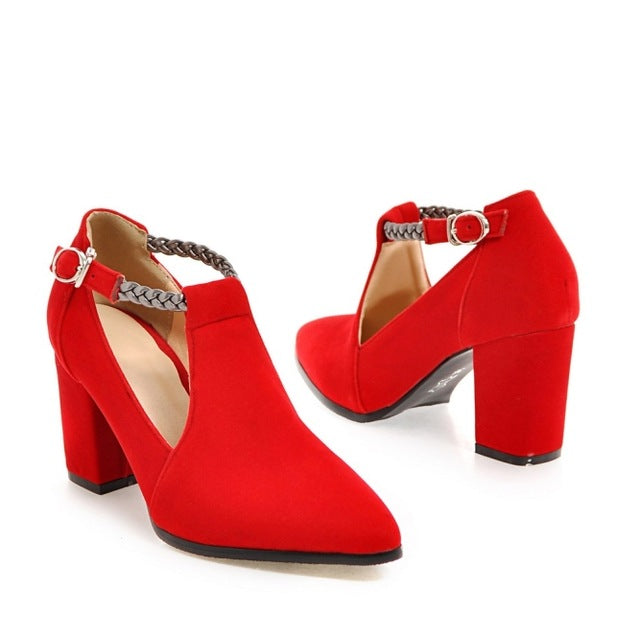 Women's Fashion Elegant Square High Heels Shoes - Black,Blue,Red