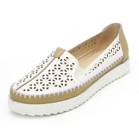Women's Fashion Slip On Comfortable Flat Loafer Shoes - Beige Blue, Wh