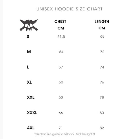 Unisex Hoodies Size Chart