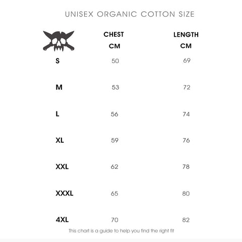 Organic Cotton Unisex Size Chart