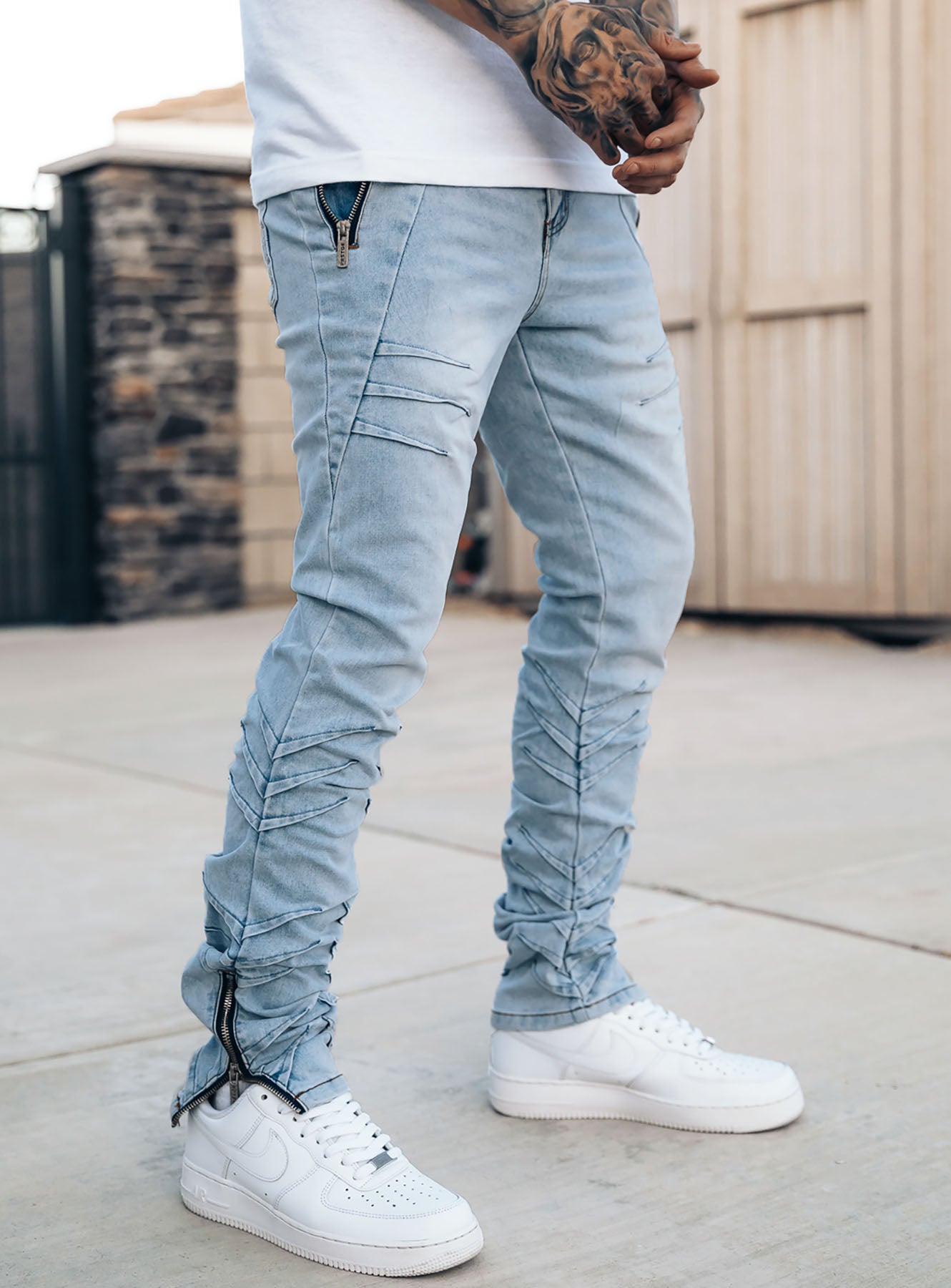 Wrinkled Track Jeans in Blue | PRSTGE | Reviews on Judge.me