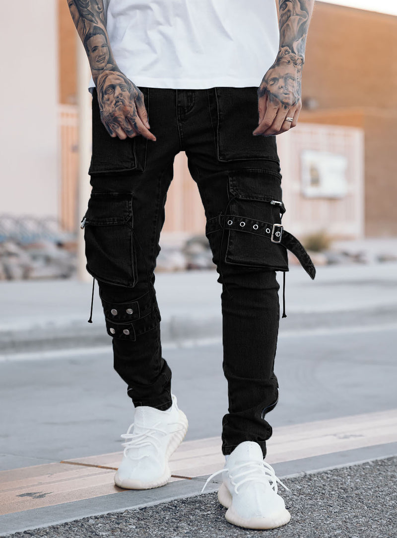 Revolution Cargo Jeans in Jet Black | PRSTGE