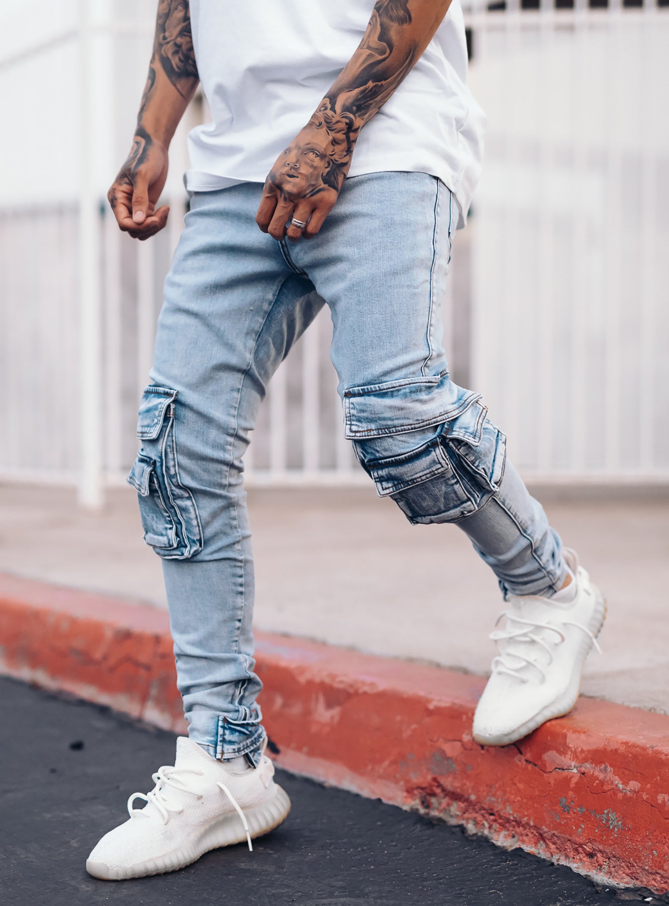 Cargo Jeans V4 in Light Blue | PRSTGE