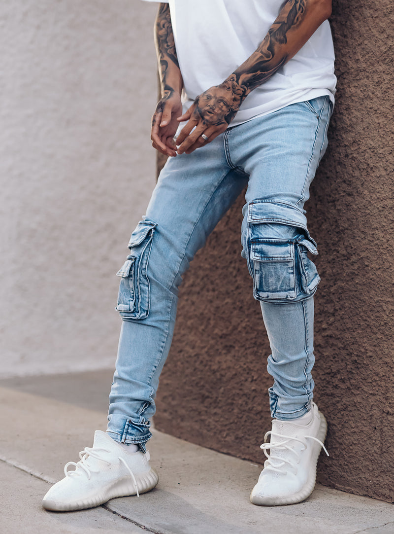 Cargo Jeans V4 in Light Blue | PRSTGE