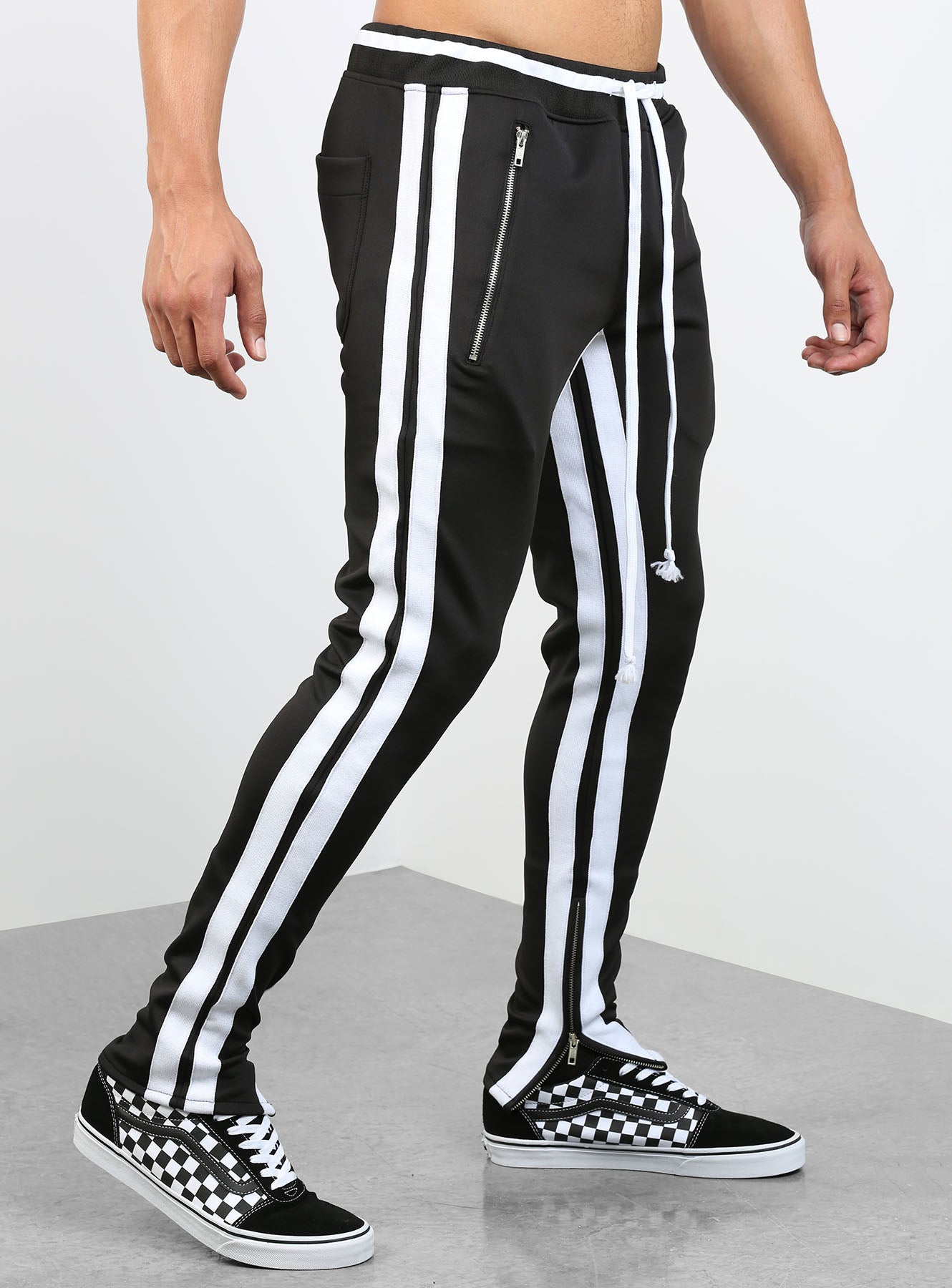 black striped track pants