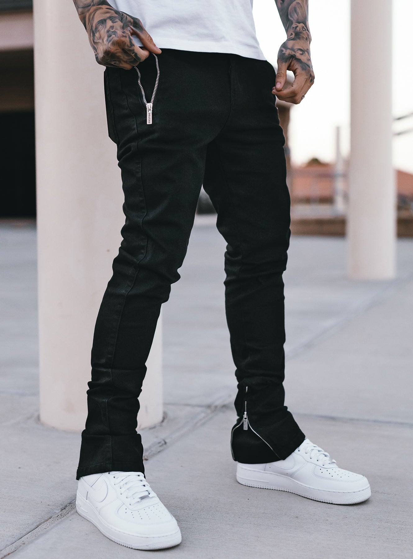 Stacked Track Jeans V1 in Jet Black | PRSTGE