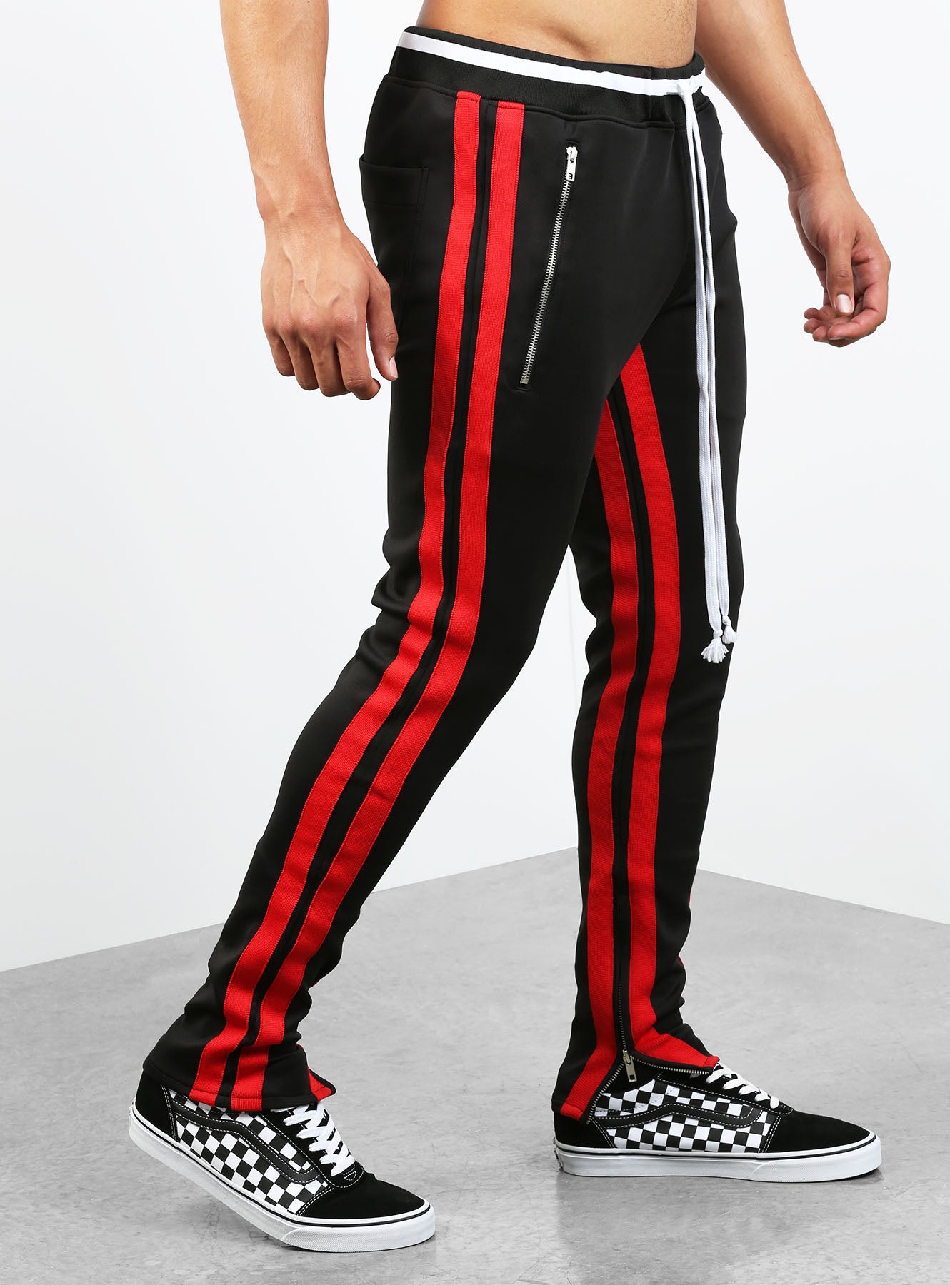 black striped track pants