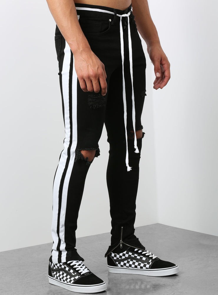 Double Stripe Track Jeans in Black and 