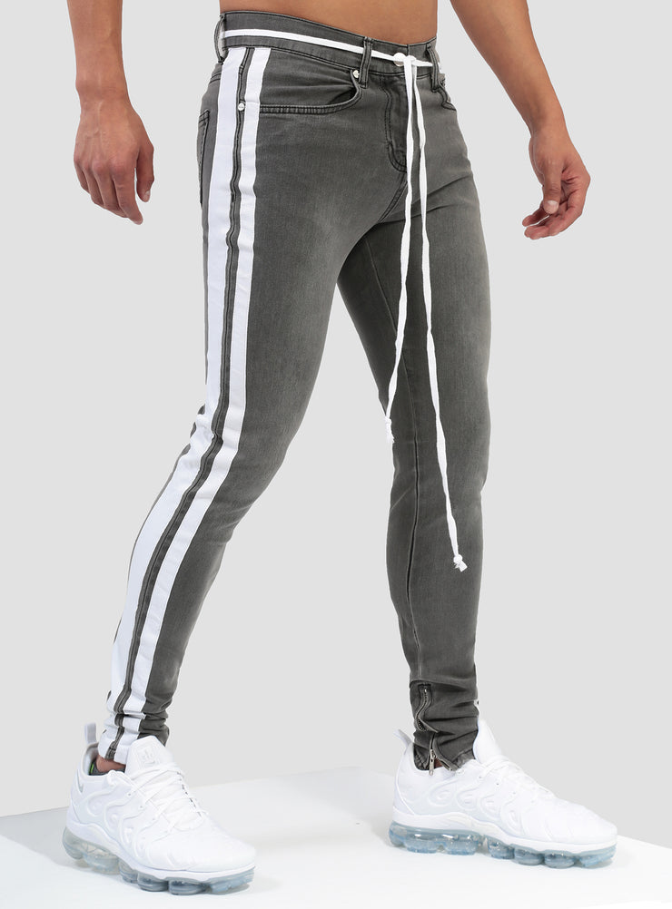 Double Stripe Track Jeans V1 in Grey 