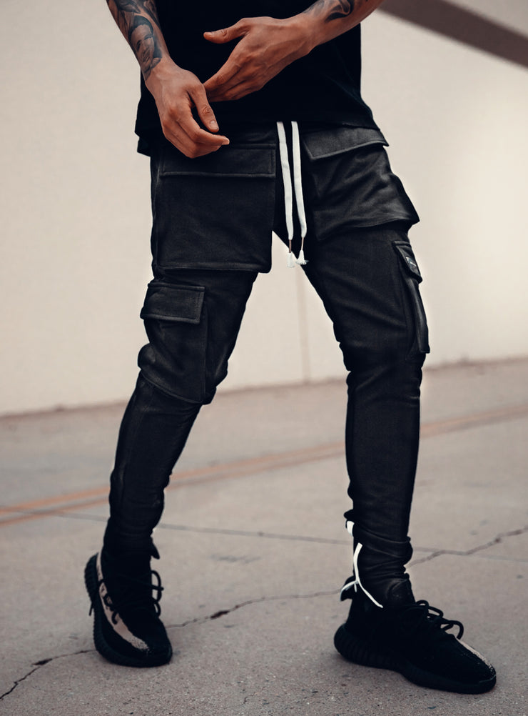 black utility cargo pants