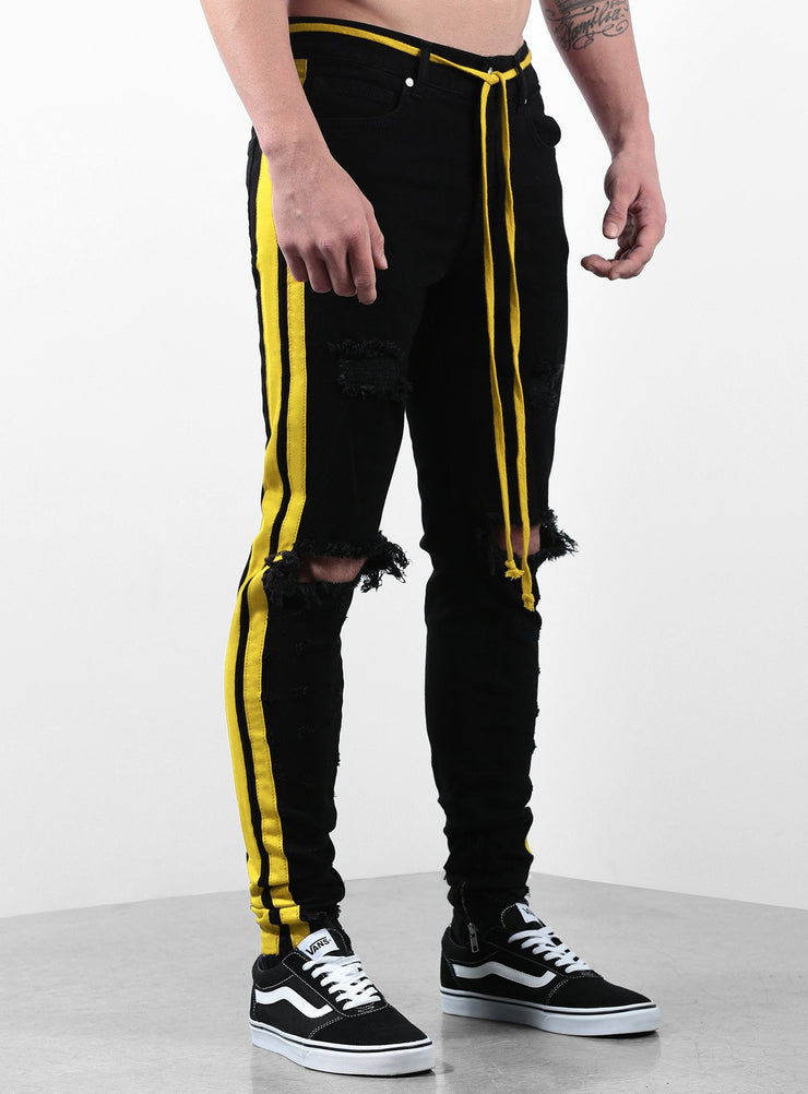 yellow pants black stripe