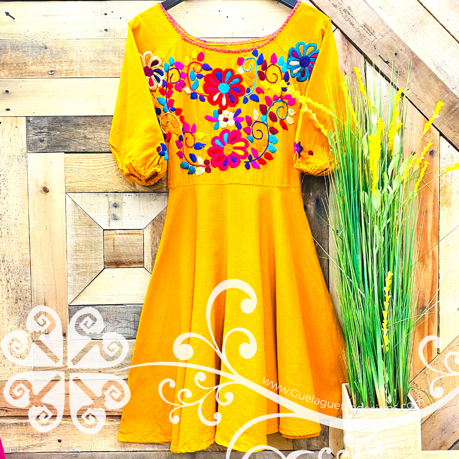 Dahlia Bouquet Embroider Dress - 3/4 Sleeve – Guelaguetza Designs