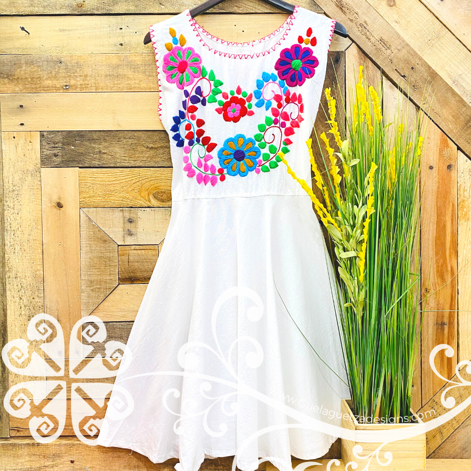 Dahlia Bouquet Embroider Dress – Guelaguetza Designs