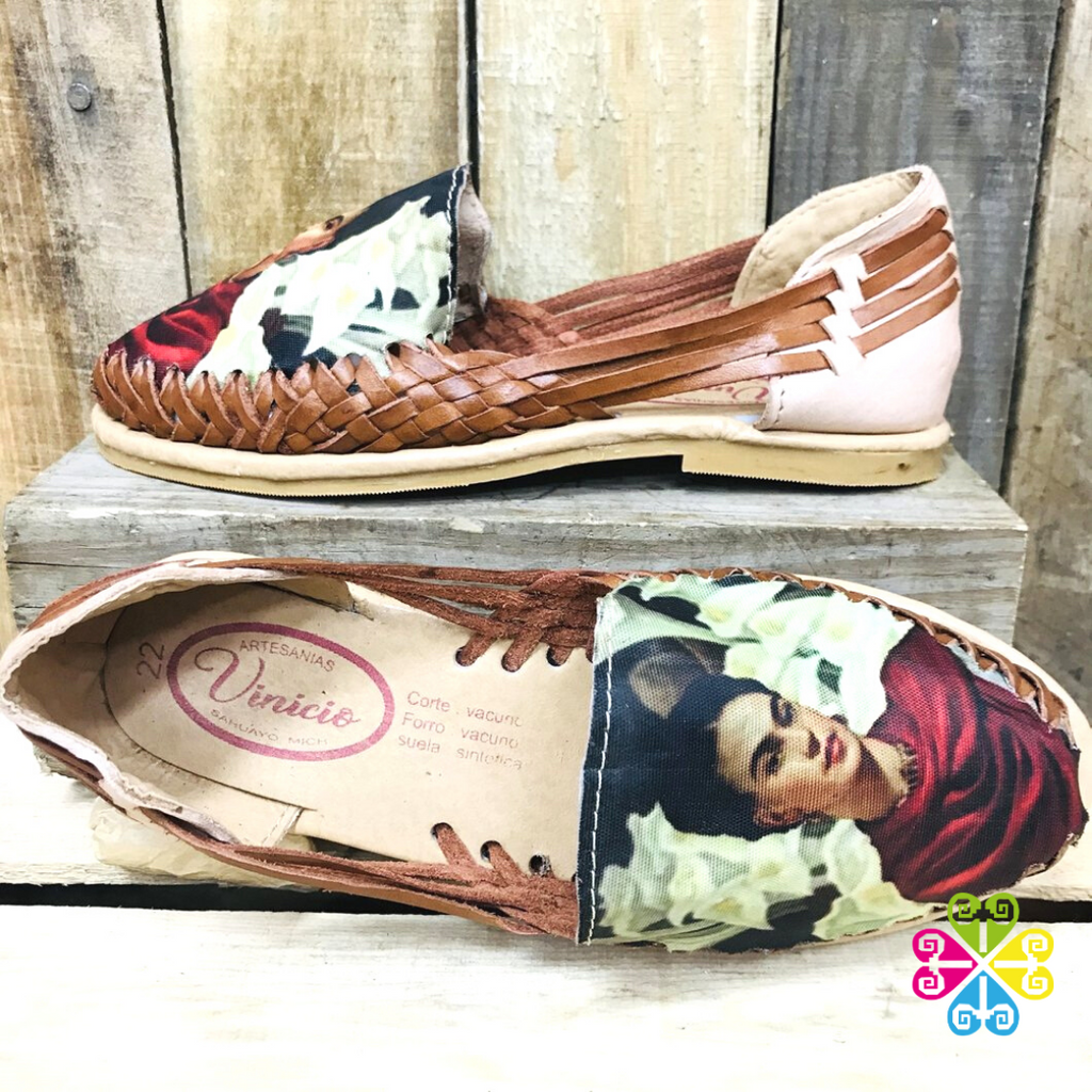 Frida Flat Shoes- Natural, Red scarf/Nardo Panchitos – Guelaguetza Designs