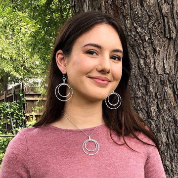 Large Double Hoop Silver Earrings