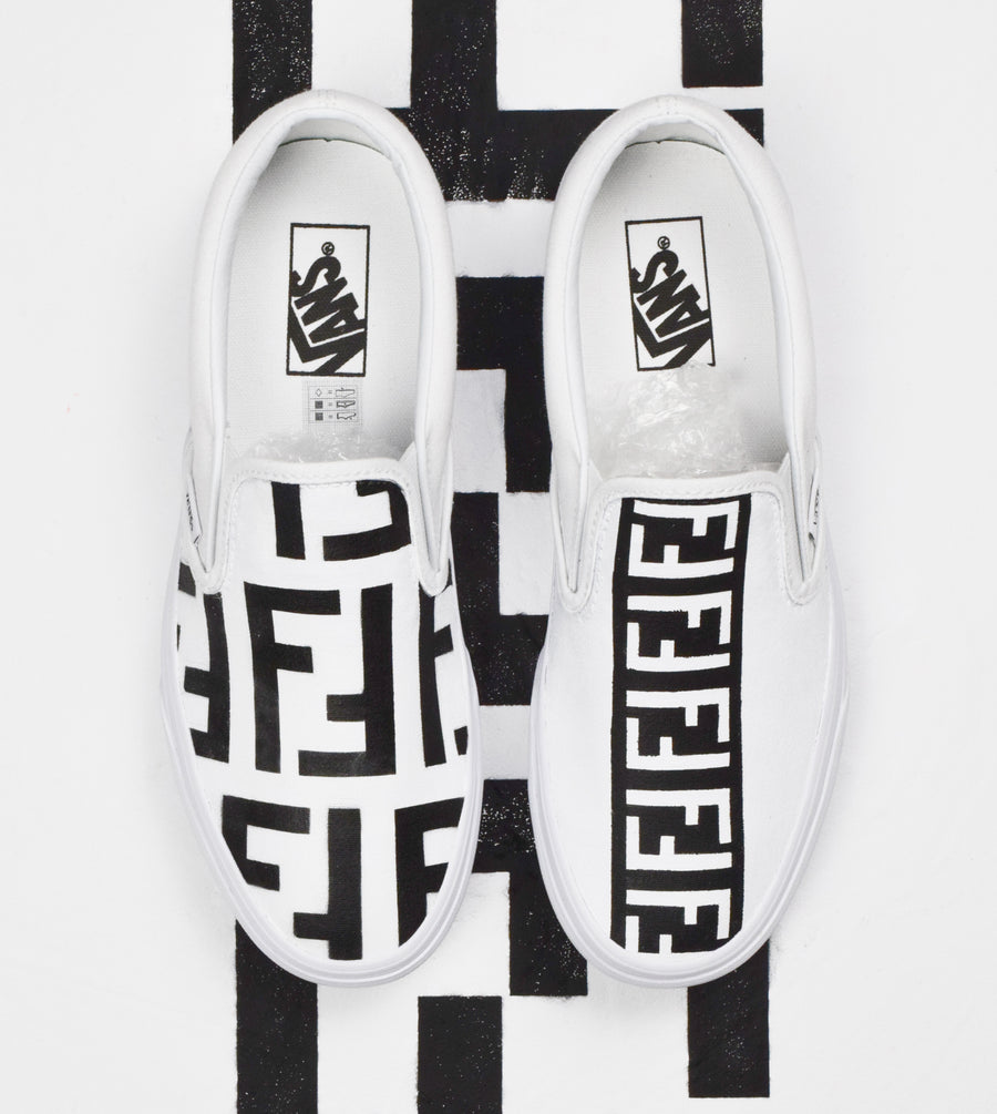 Black And White Fendi Vans Slip On 