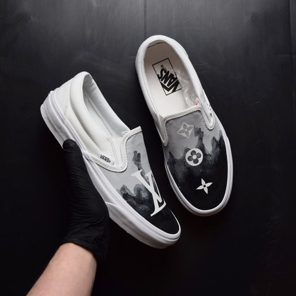 Black Smoke Louis Vuitton Vans Slip On Custom Sneakers – TheShoeCosmetics