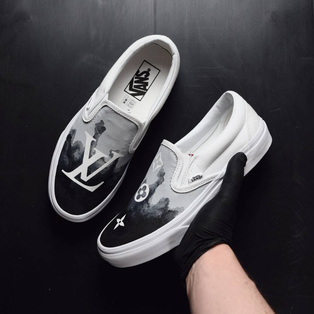 Black Smoke Louis Vuitton Vans Slip On Custom Sneakers – TheShoeCosmetics