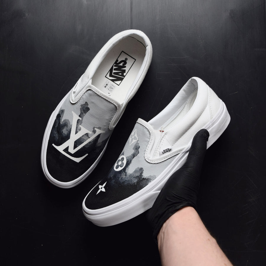 Black Smoke Louis Vuitton Vans Slip On Custom Sneakers – TheShoeCosmetics