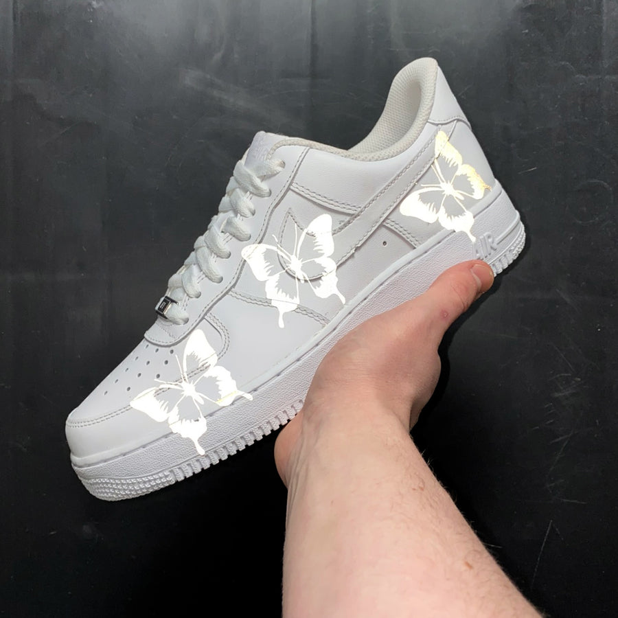 white nike air force with butterflies