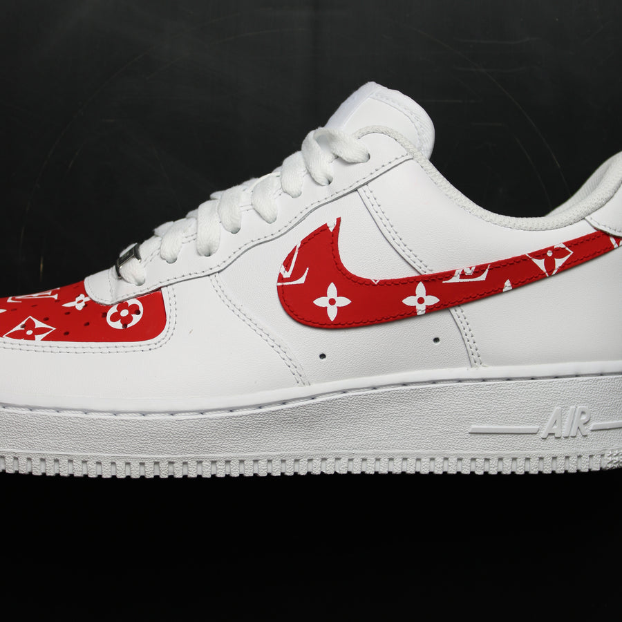 white air force with red tick