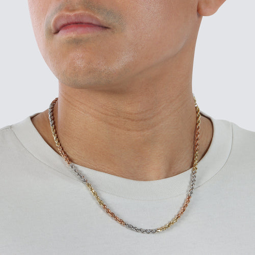 4mm Prism Cut Franco Chain, 14k Gold Chain Men's, Solid Gold Chain