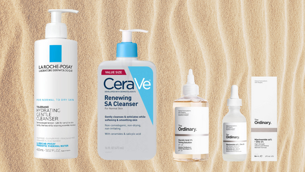 cerave renewing cleanser, la roche-posay niacinamide cleanser, the ordinary glycolic acid and niacinamide 