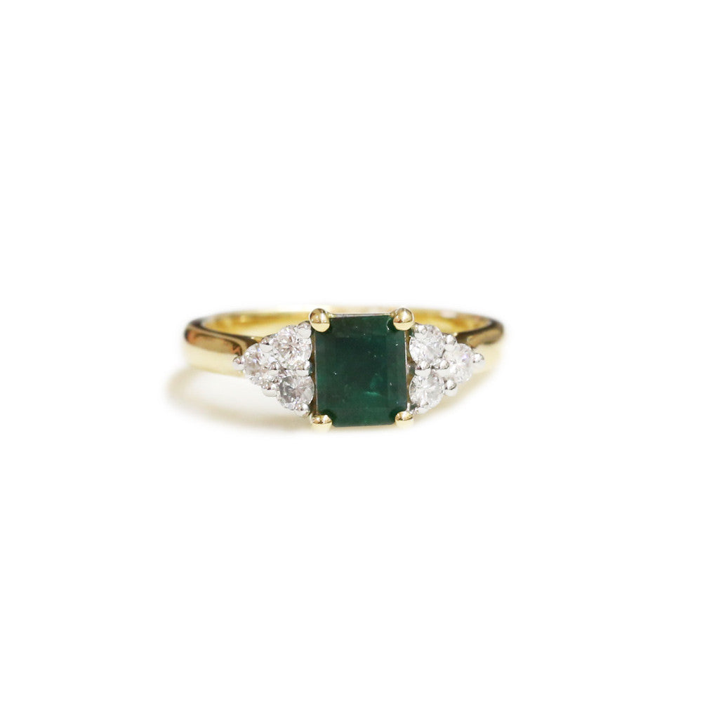 18ct Two tone emerald and diamond ring 