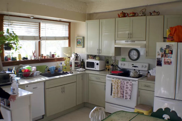 An interior shot of the pickle factory home showing the kitchen. 