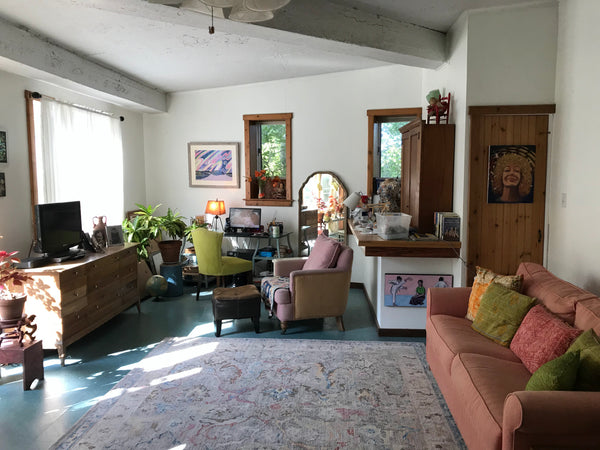 An interior shot of the living spaces of the pickle house. 