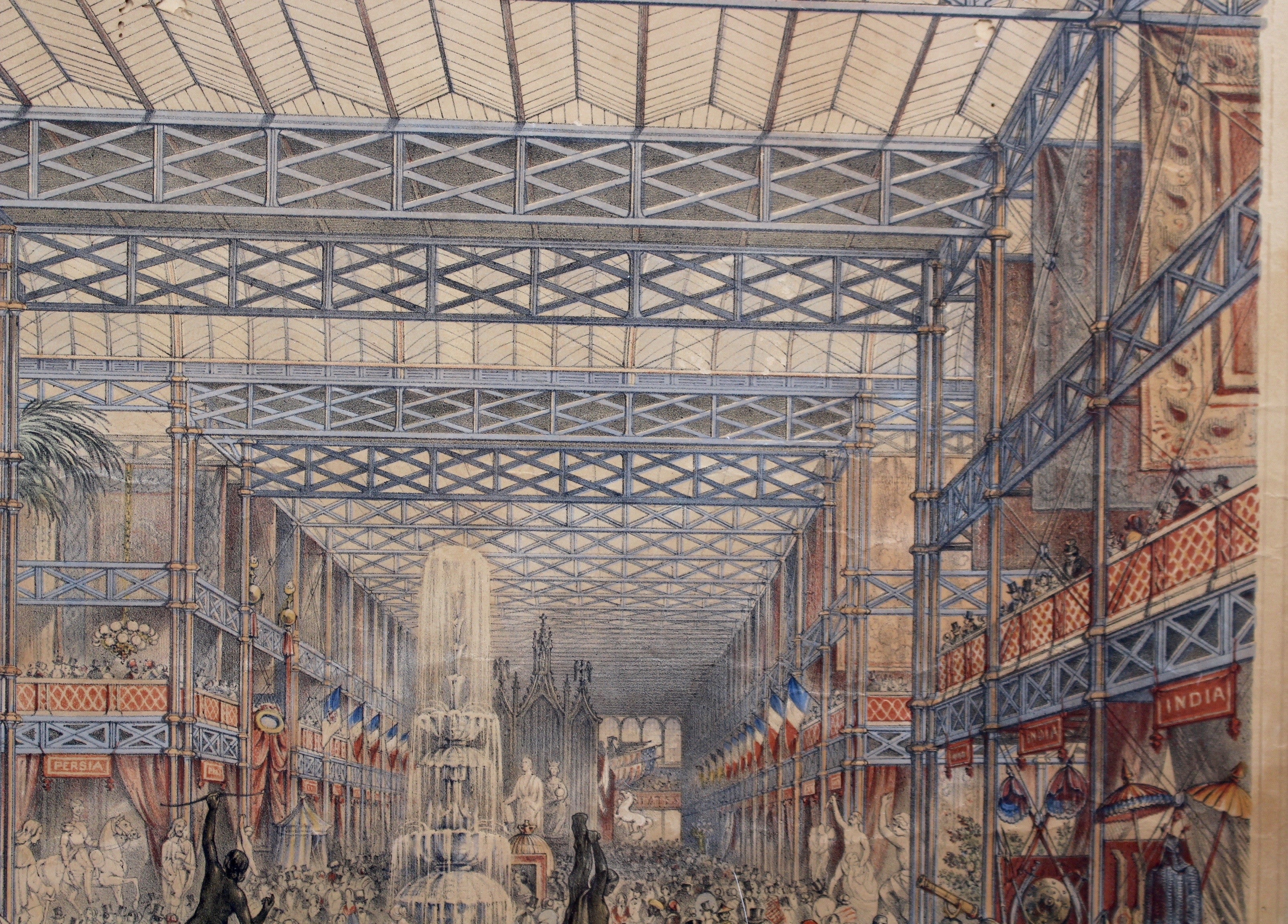 Interior Of The Crystal Palace Original Hand Coloured Lithograph By Augustus Butler 1855