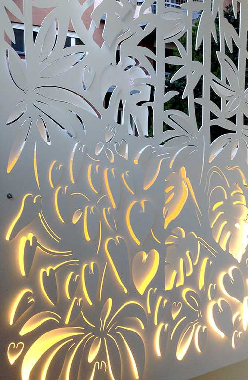 backlit bamboo forest laser cut aluminum screening parapet detail