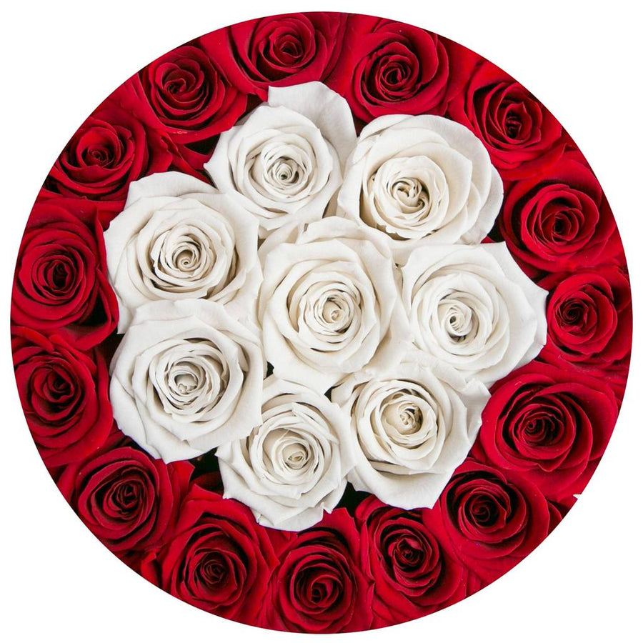Trandafiri Naturali Albi și Roșii Cutie Mica Crem The Million Roses Romania 8492