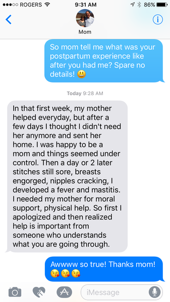 Image of Aviva and her mom's text
