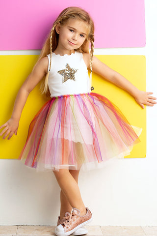 Petite Hailey Rainbow Star Tutu Dress