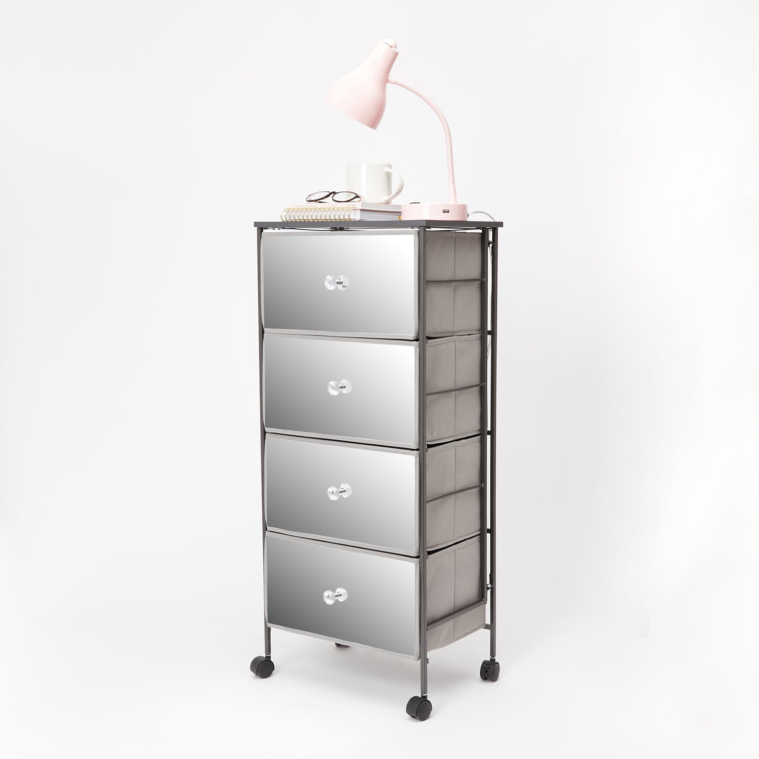 Tall Mirrored 4 Drawer Cart | Storage