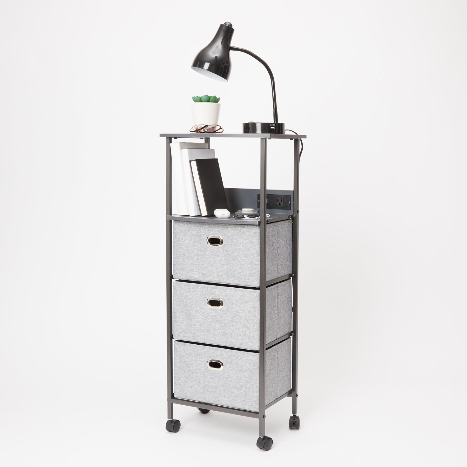 Tall Charging 3-Drawer Cart on Wheels - Heather Grey | Storage