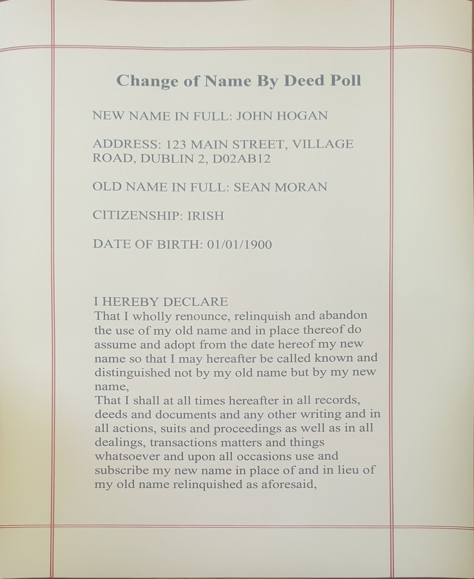 Printed Deed Poll – Legal & General / Legalbooks.ie