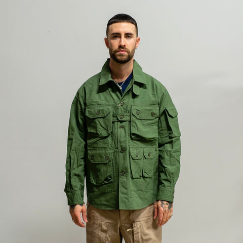 Model wearing Engineered Garments Explorer Shirt Jacket