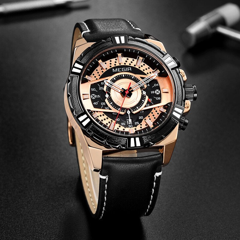 New MEGIR Official ML2118G Luxury Men's Watch with Multi-functional Qu ...