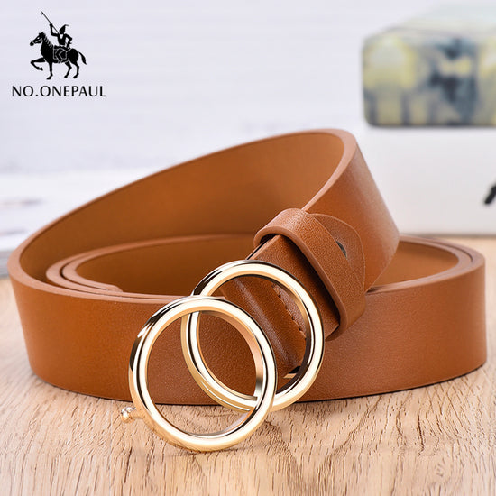 NO.ONEPAUL Genuine Leather Designer Luxury Women's Belt - Double