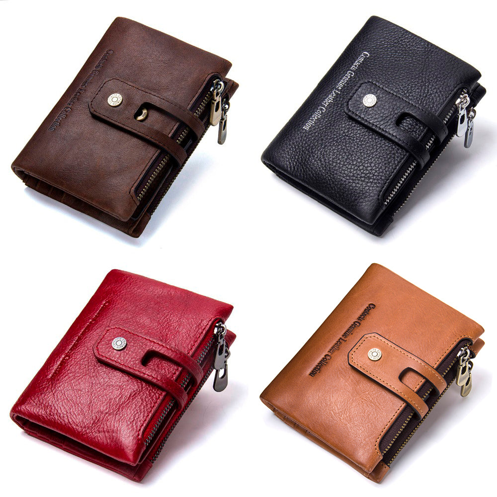 CONTACT'S Genuine Leather Compact Men's Wallet with Dual Zipper Pocket ...
