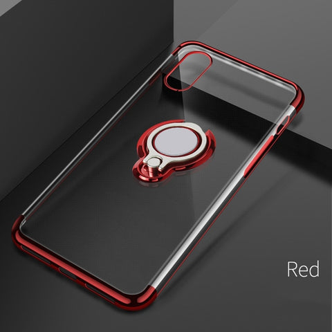 Ultra Thin Transparent Silicone Case with Magnetic Metal Ring Grip For ...