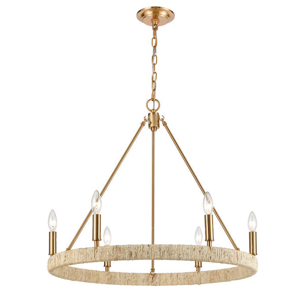 Caden 6 Light Abaca Rope and Gold Chandelier