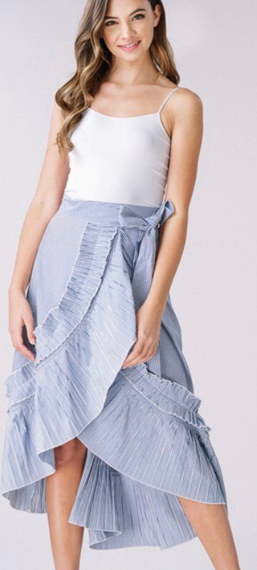 blue ruffle wrap skirt