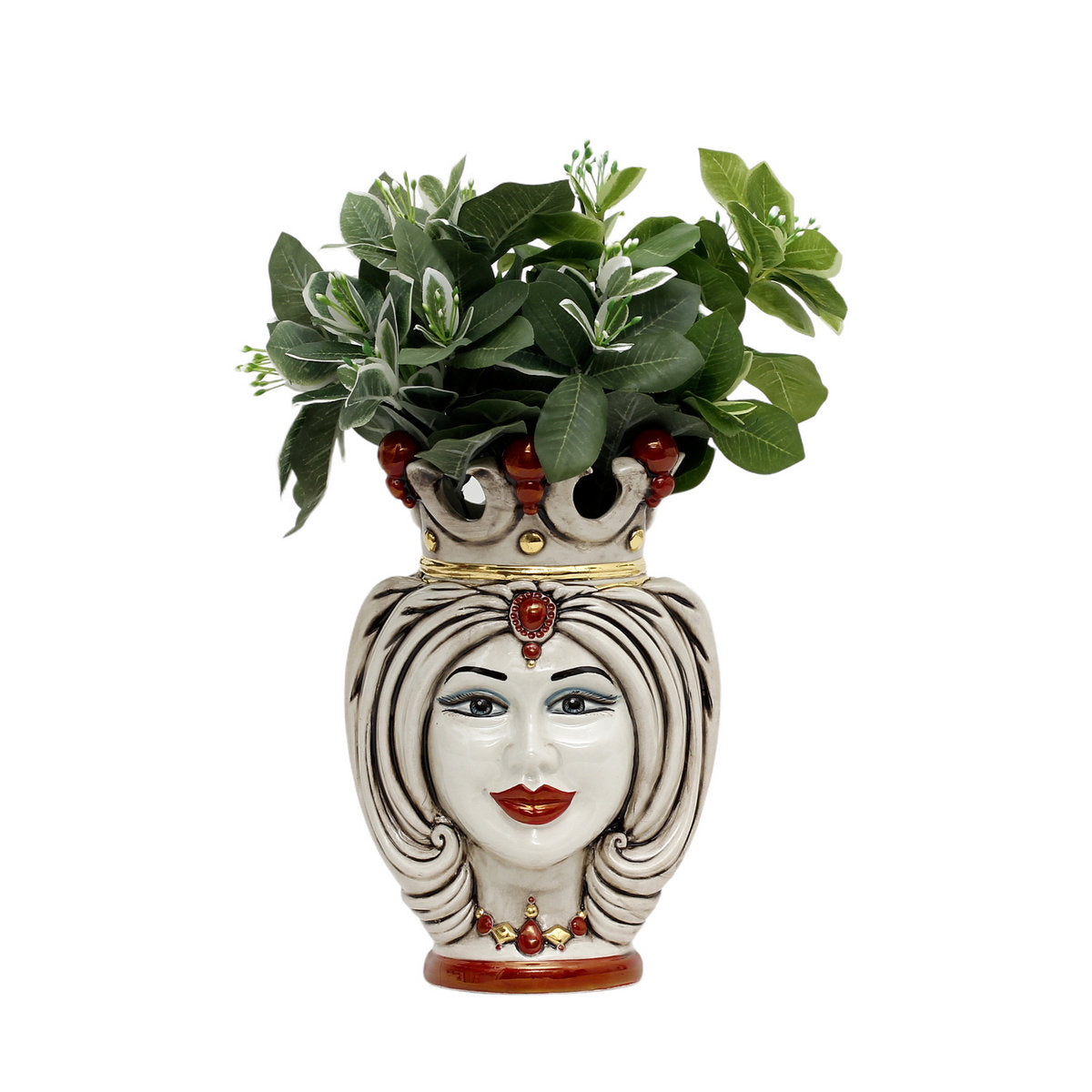 CALTAGIRONE: Sicilian Moorish Head Vase - Woman with Pink Turban + Lem 