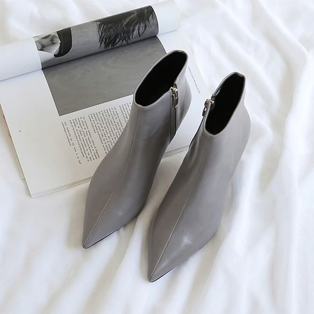 silver kitten heel booties