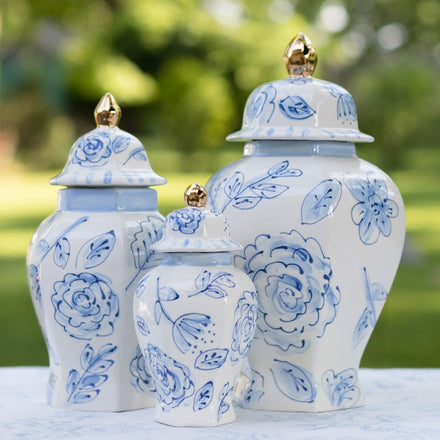 Blue Gingham Ginger Jar Kitchen Towel - Pearls In Bloom