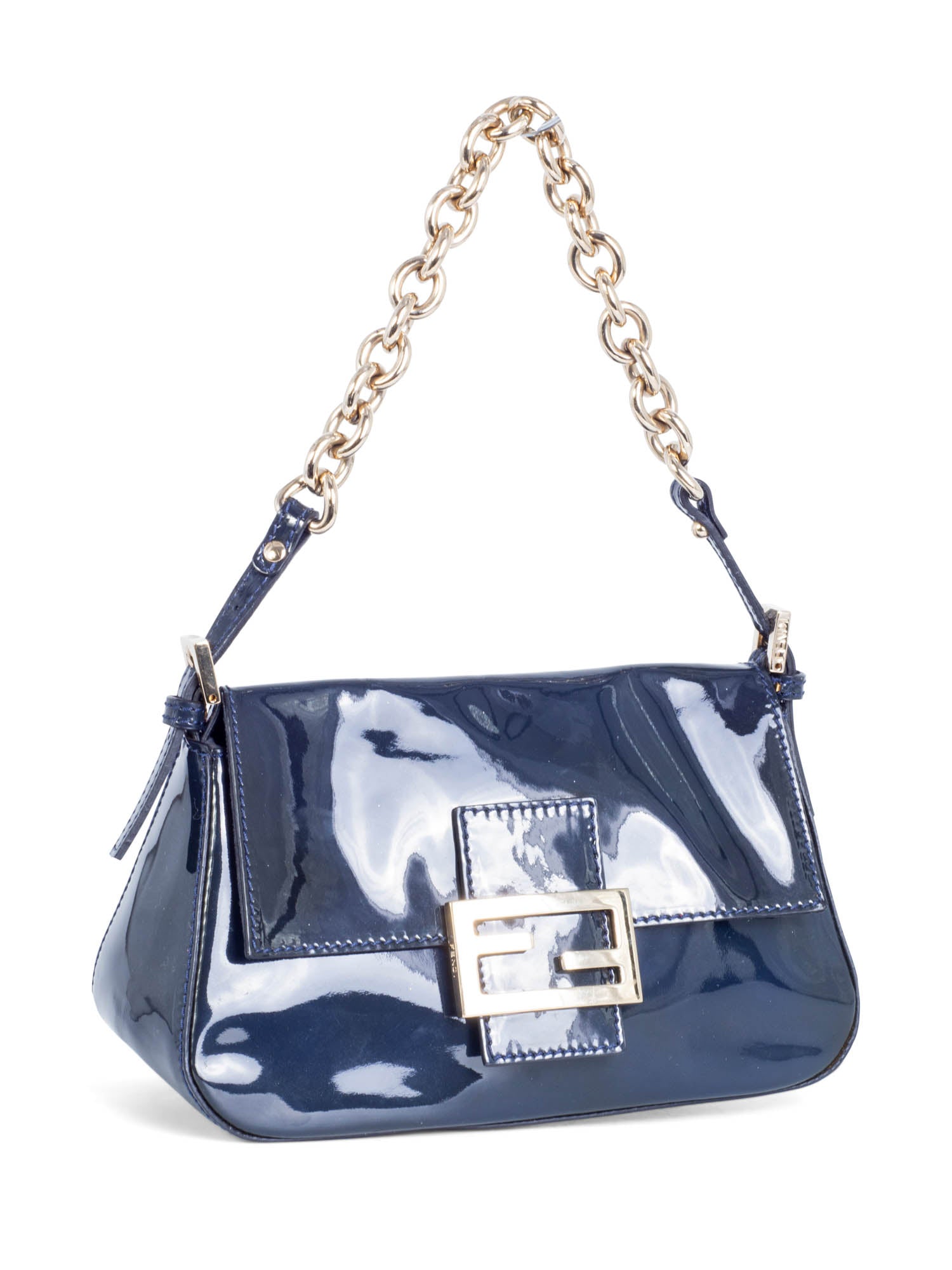 Fendi FF Logo Patent Leather Mini Flap Bag Navy Blue - codogirl.com product image